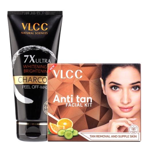 VLCC 7X Ultra Whitening & Brightening Charcoal Peel Off Mask & Anti Tan Facial Kit