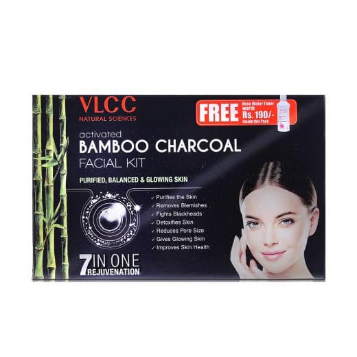 VLCC Activated Bamboo Charcoal Facial Kit + FREE Rose Water Toner - Unveil a Naturally Glowing Complexion