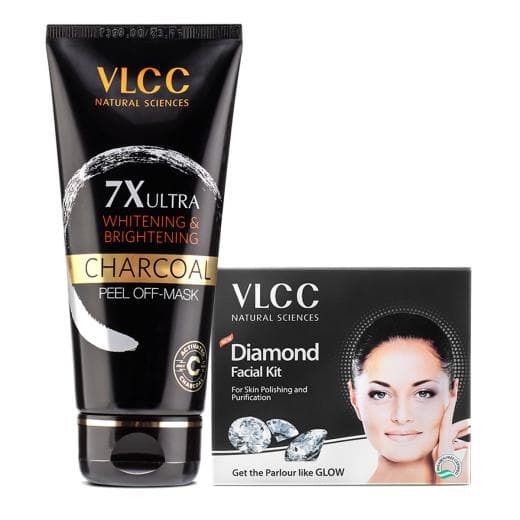 VLCC 7X Ultra Whitening & Brightening Charcoal Peel Off Mask & Diamond Facial Kit