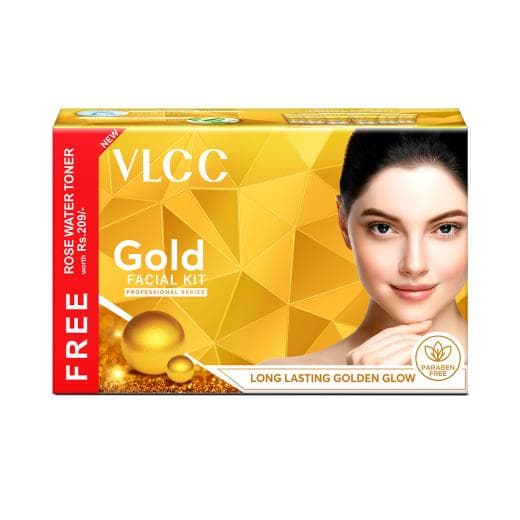 VLCC Gold Facial Kit + FREE Rose Water Toner - Unveil a Golden Glow