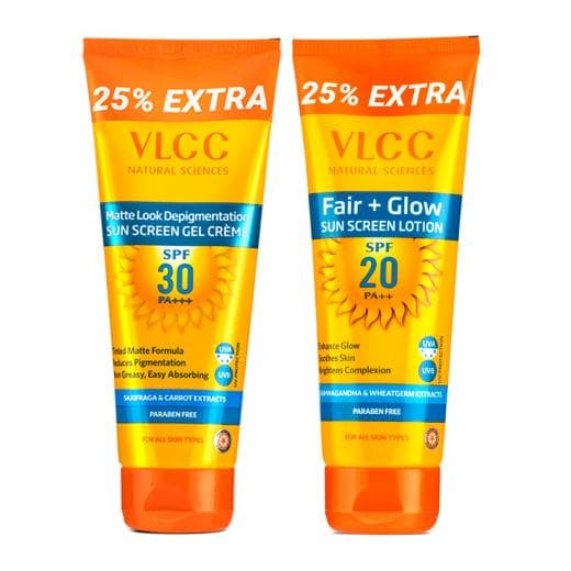 VLCC Matte Look SPF 30 PA++ Sunscreen & Fair+ Glow Sunscreen Lotion SPF20 PA++
