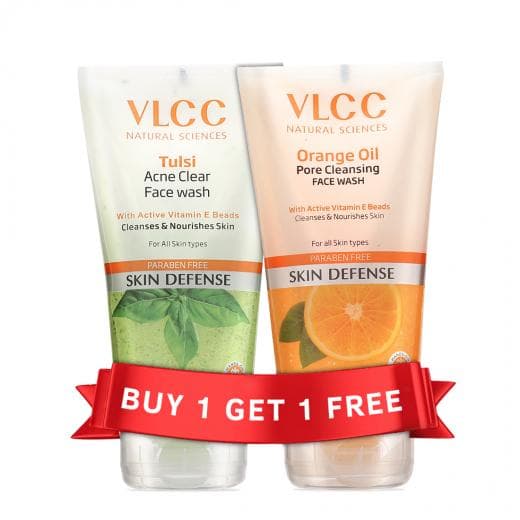VLCC Tulsi Acne Clear Face Wash with FREE Orange Oil Pore Cleansing Face Wash - Clear Acne, Purify Pores, and Nourish Your Skin