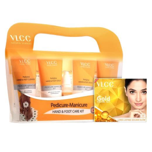VLCC Salon At Home Combo - Gold Facial Kit & Manicure - Pedicure Kit
